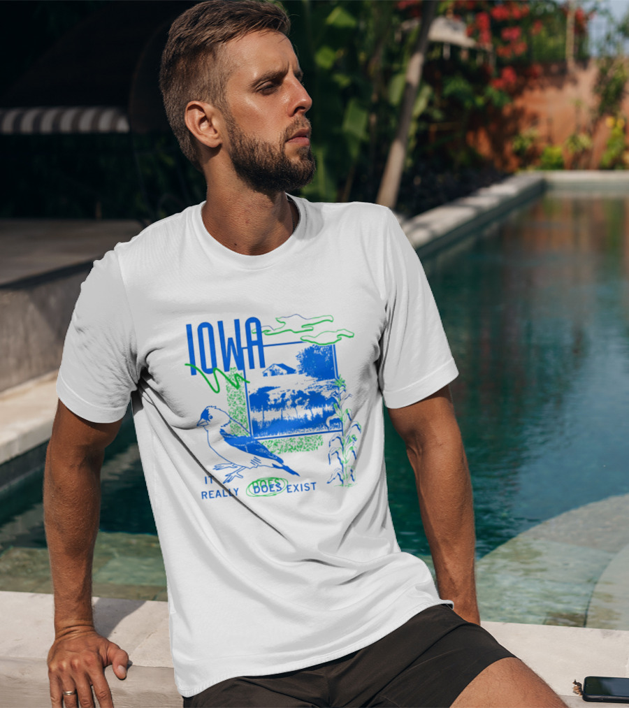 Iowa It Really Does Exist 90s Style Scenic Landscape Bird And Cornfield T-Shirt