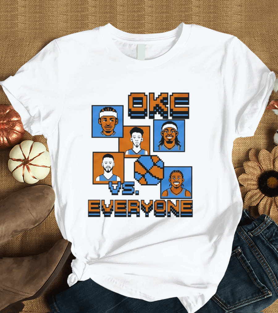 Oklahoma City Thunder OKC Vs Everyone 8 Bit Basketball Pixel Art Characters T-Shirt