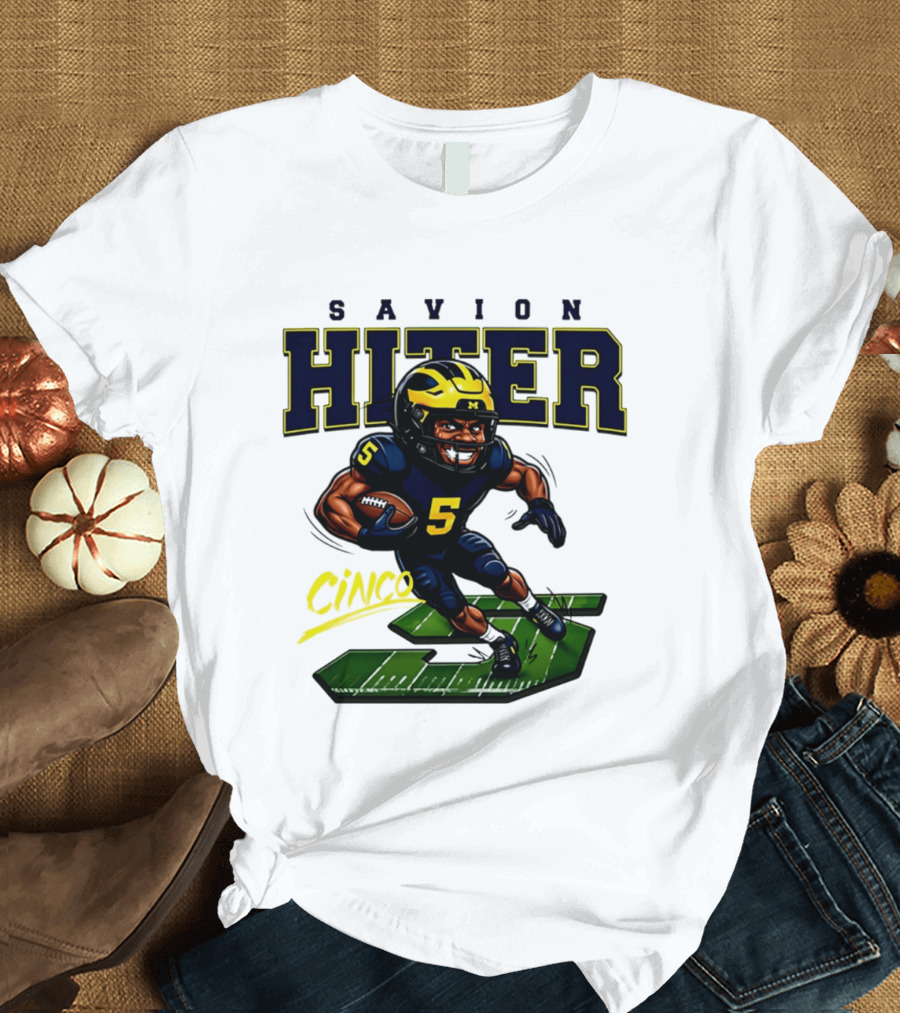 Savion Hiter Michigan Football Cinco 5 Mascot Caricature T-Shirt