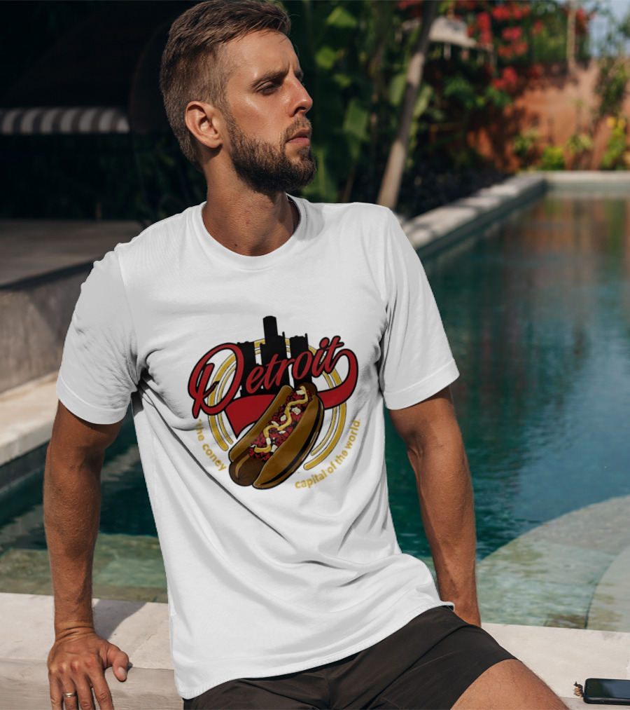 Detroit The Coney Capital Of The World Hot Dog Skyline T-Shirt