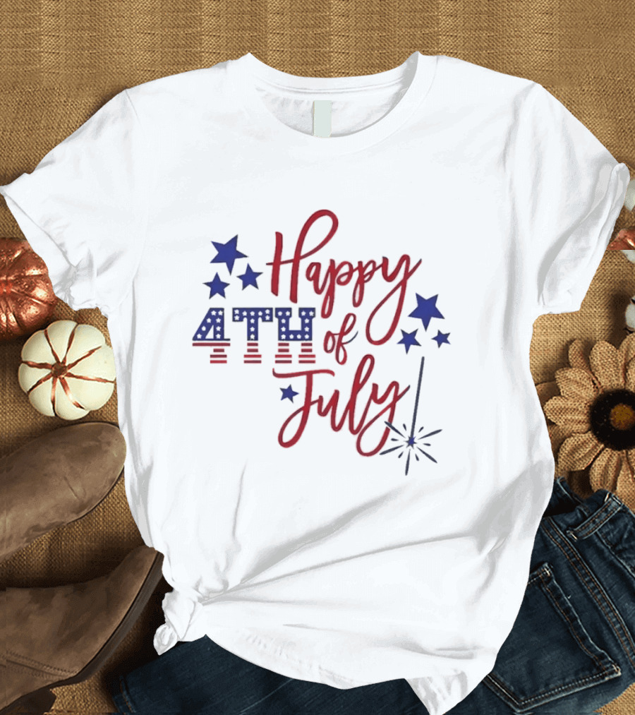 Happy 4th Of July Patriotic Stars Firework Celebration T-Shirt