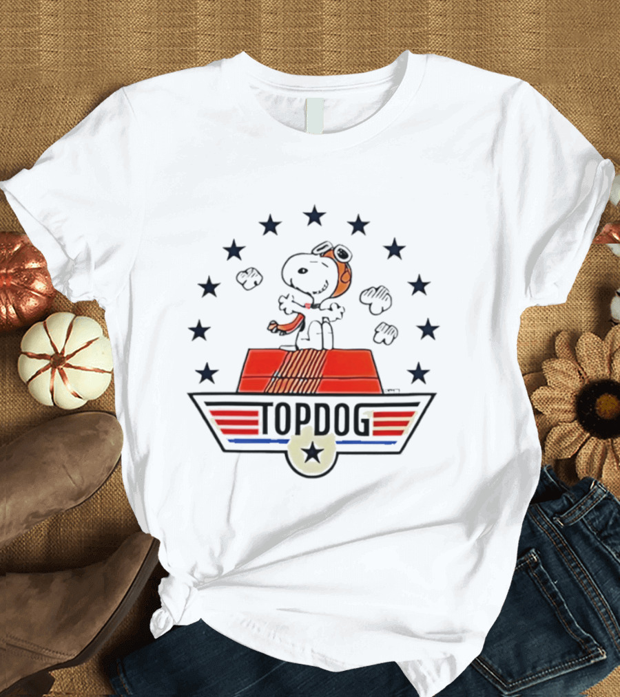 Snoopy Top Dog Stars Aviator Scarf And Goggles T-Shirt