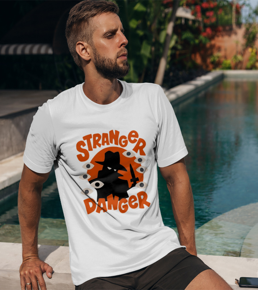 Stranger Danger Mysterious Figure Holding Knife Surrounded By Ing Eyes T-Shirt
