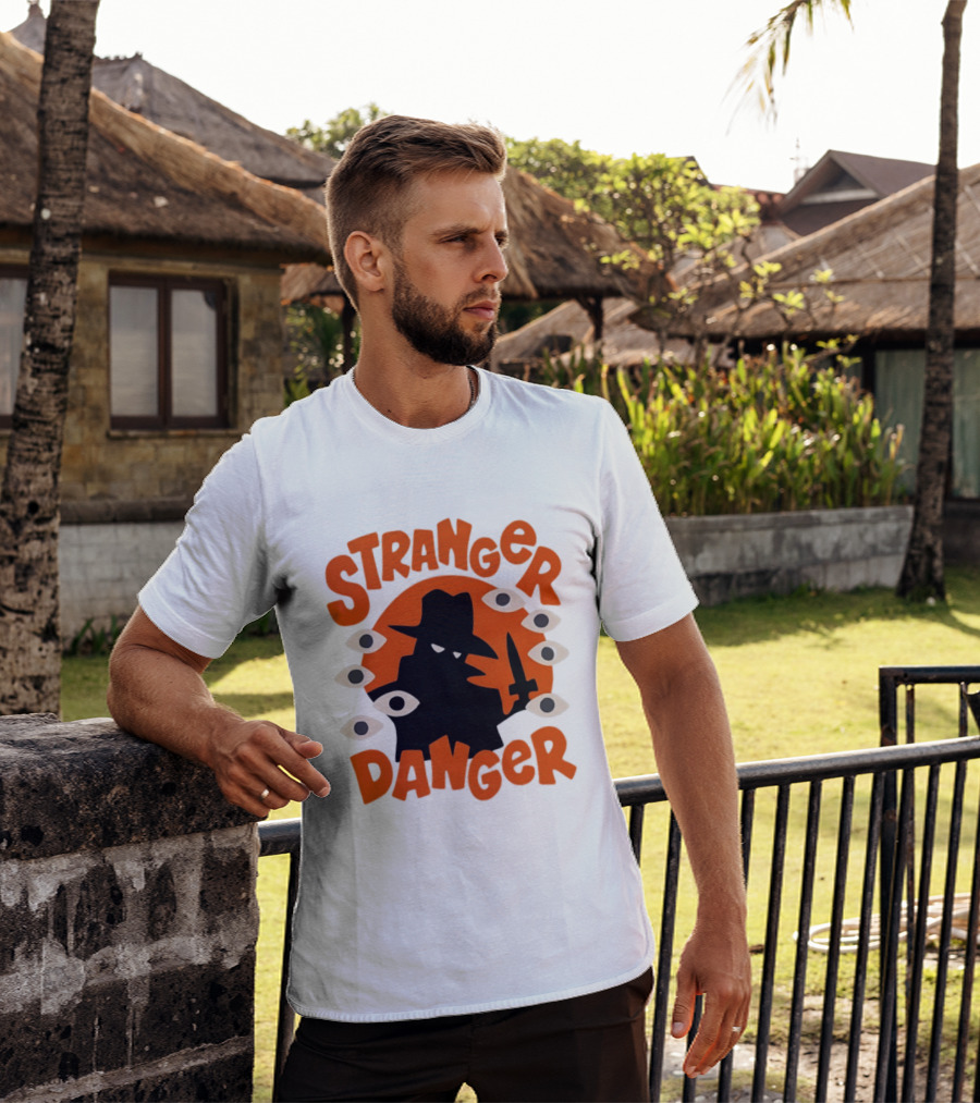 Stranger Danger Mysterious Figure Holding Knife Surrounded By Ing Eyes T-Shirt