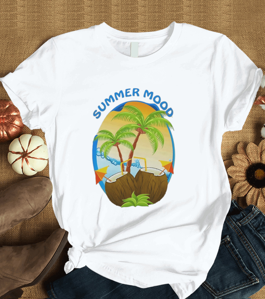 Summer Mood Tropical Palm And Coconut Drink Fiesta T-Shirt