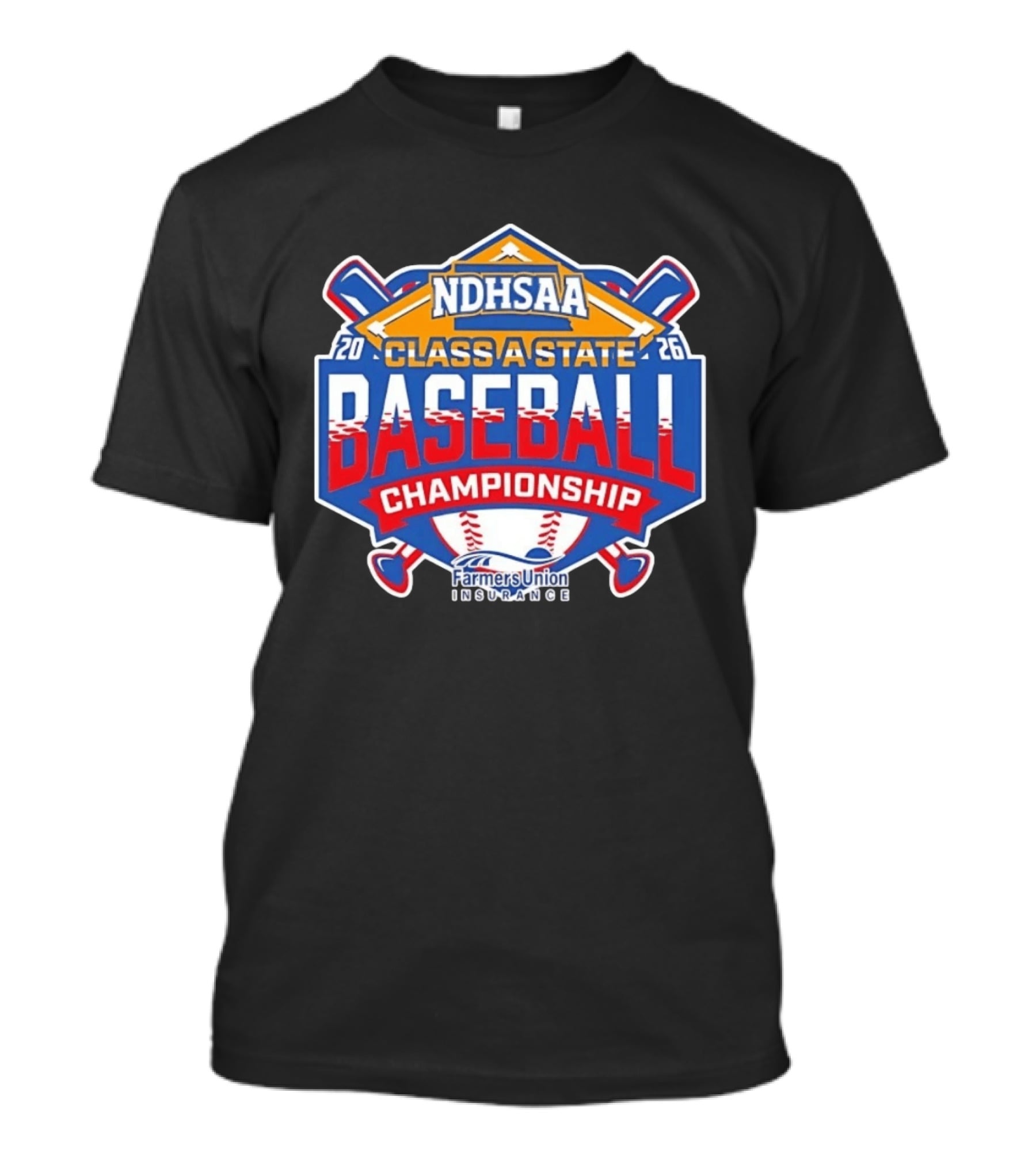 NDHSAA Class A State Baseball Championship 2026 Farmers Union Insurance T-Shirt