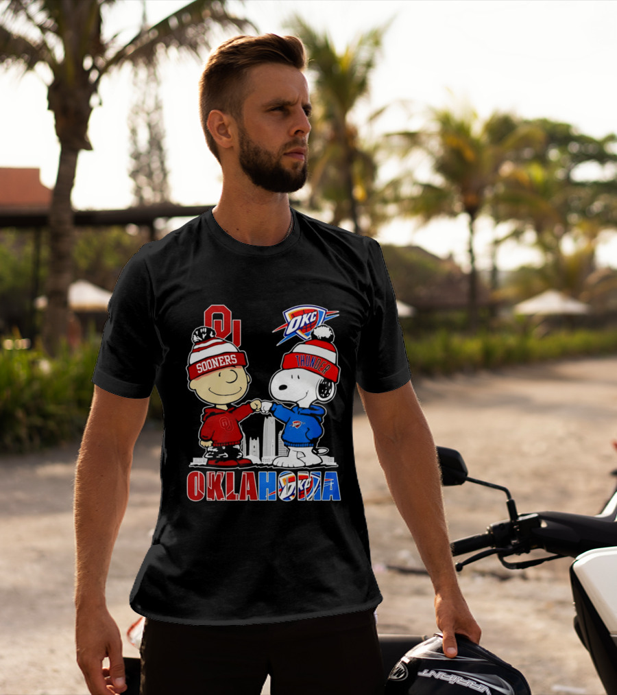 Oklahoma Sooners OU Snoopy OKC Thunder Unity Skyline T-Shirt