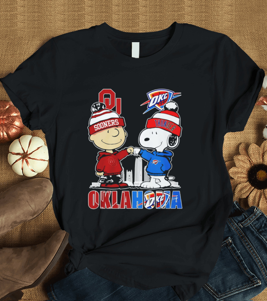 Oklahoma Sooners OU Snoopy OKC Thunder Unity Skyline T-Shirt