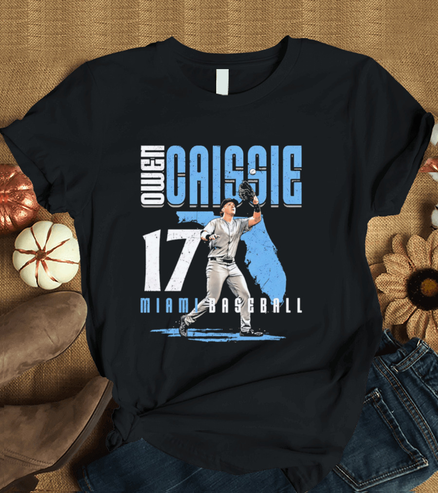 Owen Caissie 17 Miami Baseball Florida Map T-Shirt