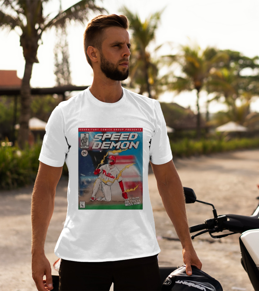 DSaraiyart Speed Demon Phillies April 23 Comics Group Don't Blink Trea Turner T-Shirt
