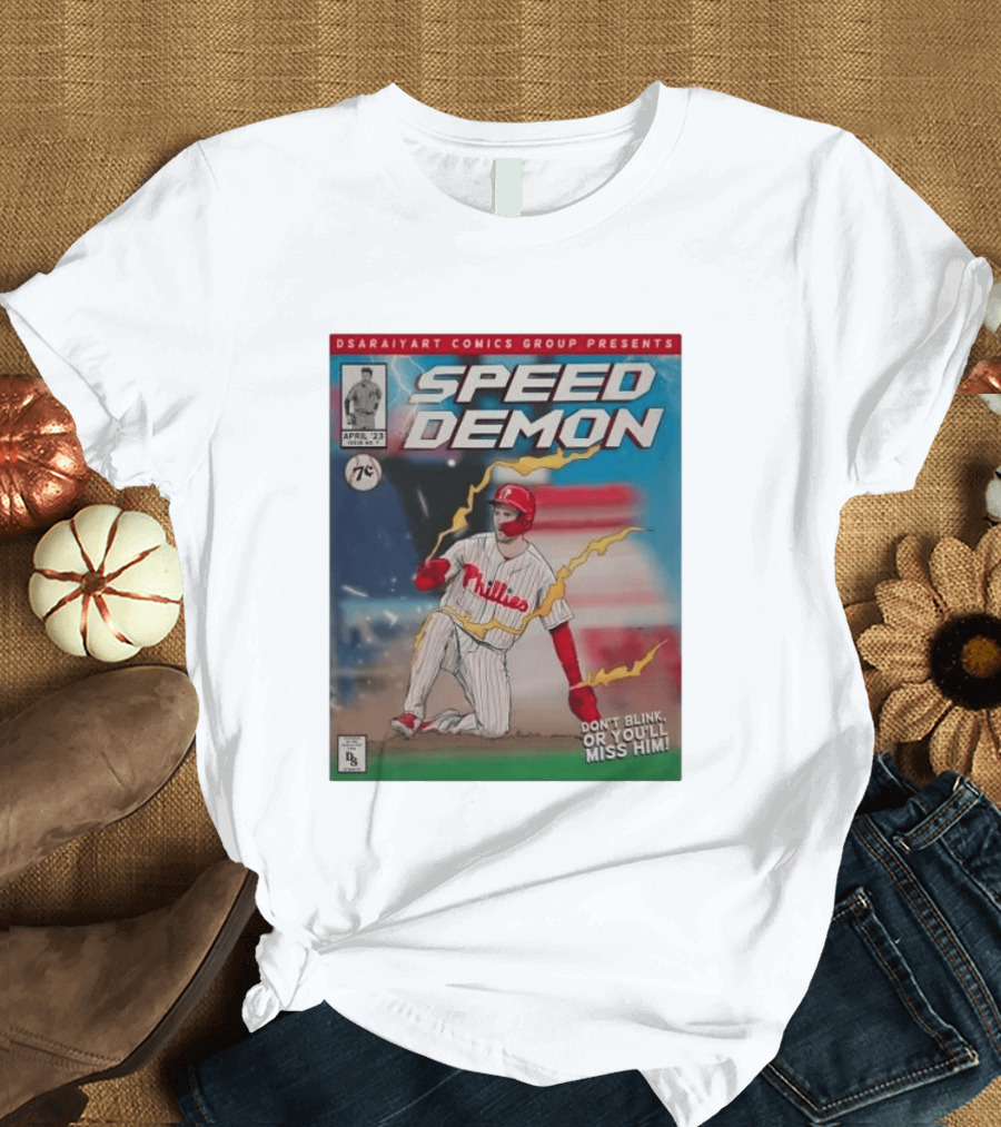 DSaraiyart Speed Demon Phillies April 23 Comics Group Don't Blink Trea Turner T-Shirt