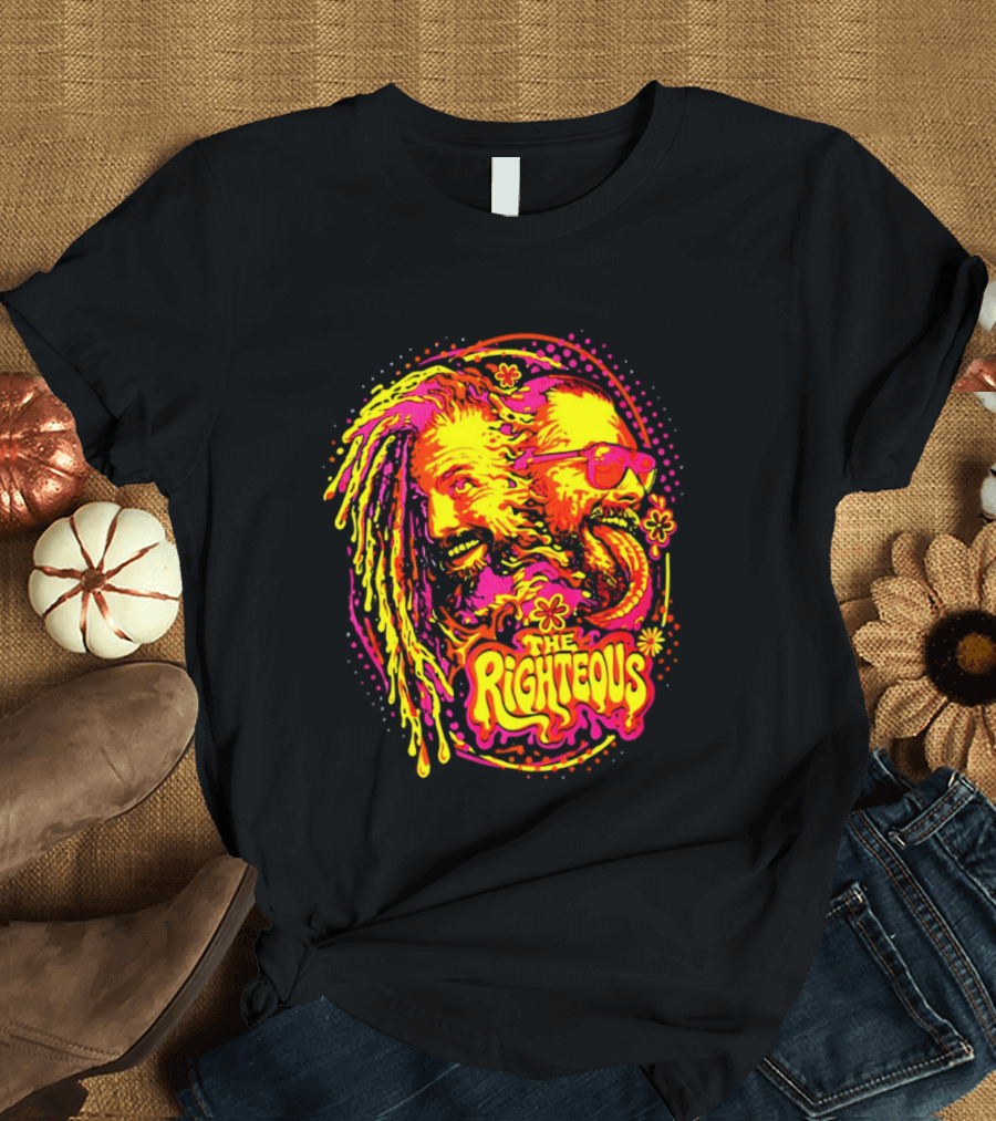 TNA Wrestling The Righteous Psychedelic Tie Dye Art With Sunglasses And Flowers T-Shirt