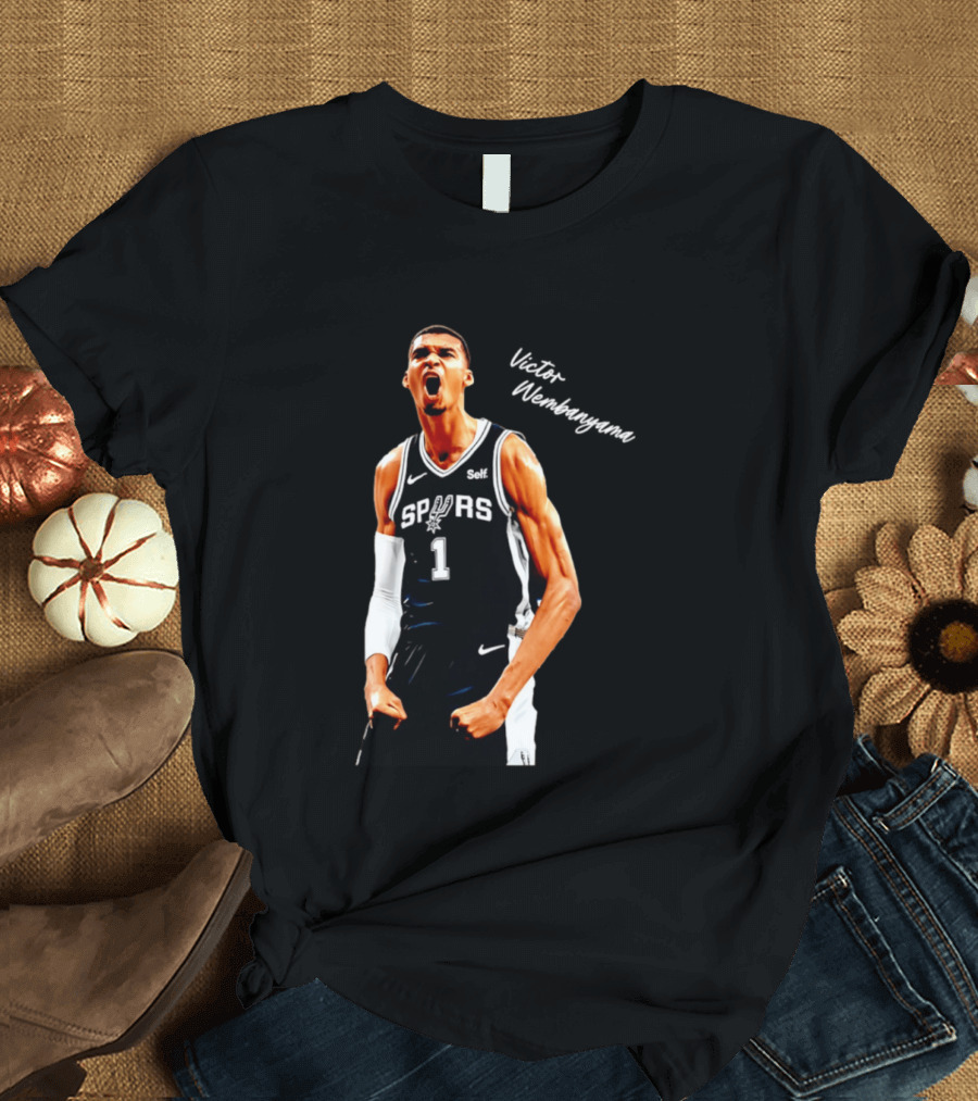 Victor Wembanyama Spurs Number 1 Jersey Celebrating T-Shirt