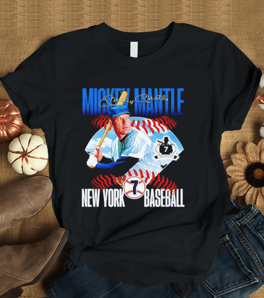 Mickey Mantle New York Baseball 7 Laces T-Shirt