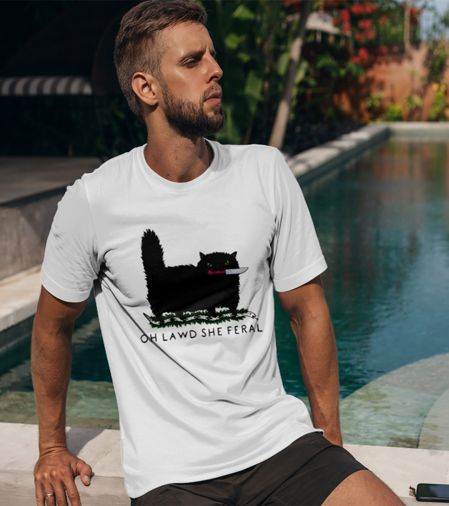 Oh Lawd She Feral Cat Knife Snake T-Shirt