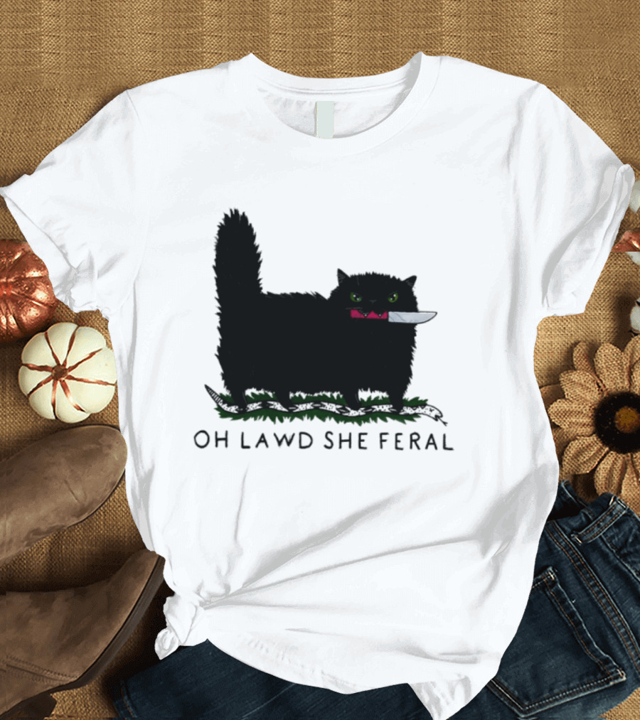 Oh Lawd She Feral Cat Knife Snake T-Shirt
