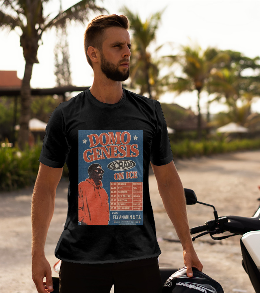 Domo Genesis Scram On Ice World Tour 2026 With Fly Anakin And T.F. London NYC Toronto New Orleans Houston Denver Los Angeles T-Shirt