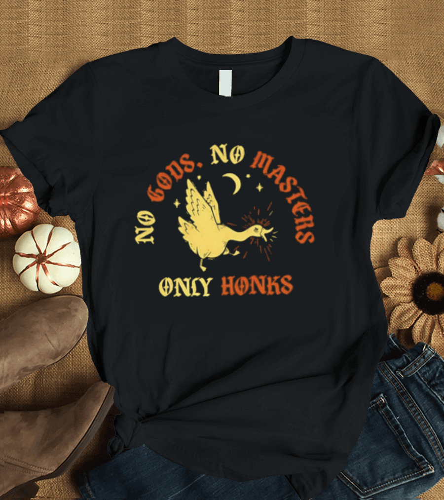 No Gods No Masters Goose Only Honks Crescent Moon And Stars T-Shirt