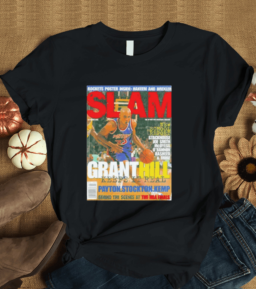 SLAM Granthill Keeps It Real Payton Stockton Kemp Pistons Basketball NBA Finals Hakeem Drexler T-Shirt