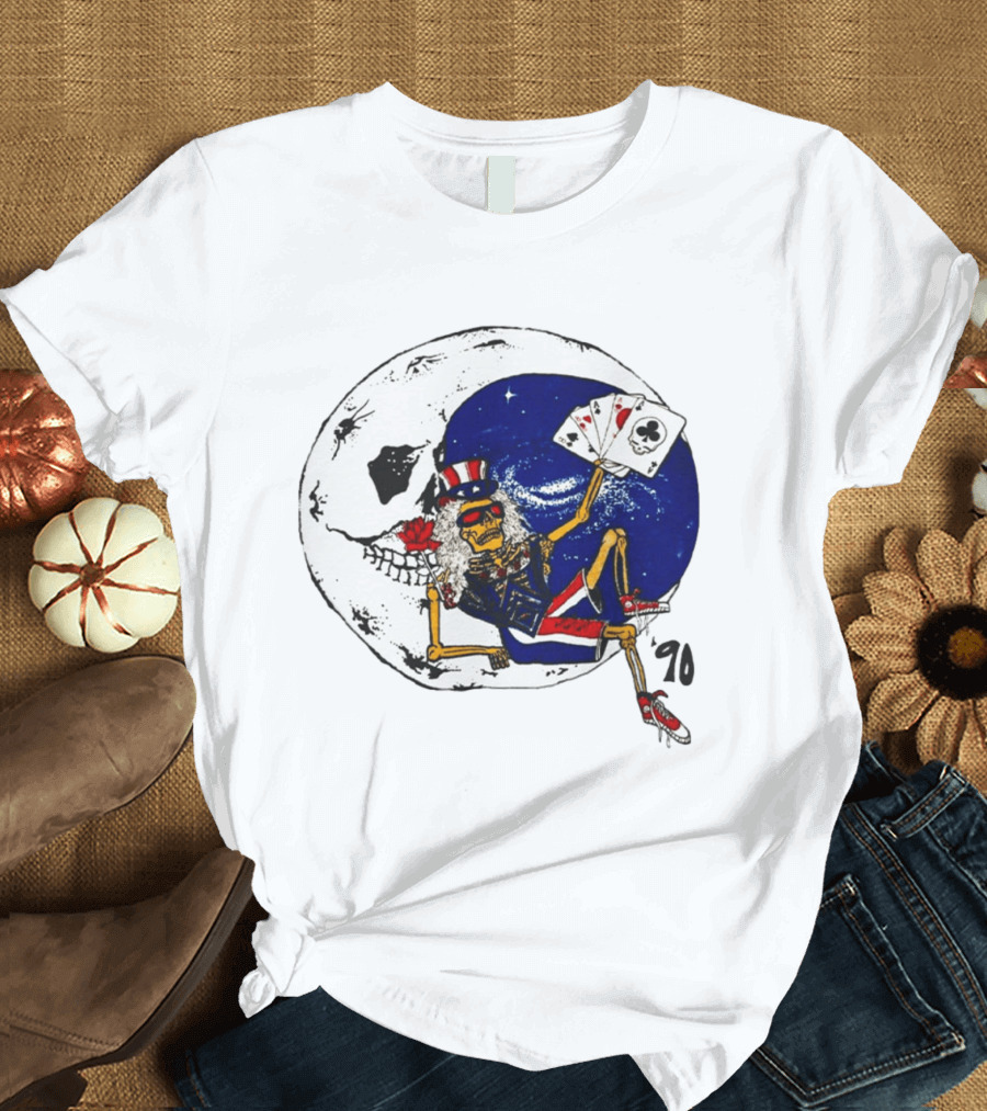 Grateful Dead 1990 Rare Uncle Sam Skeleton Moon Playing Cards T-Shirt
