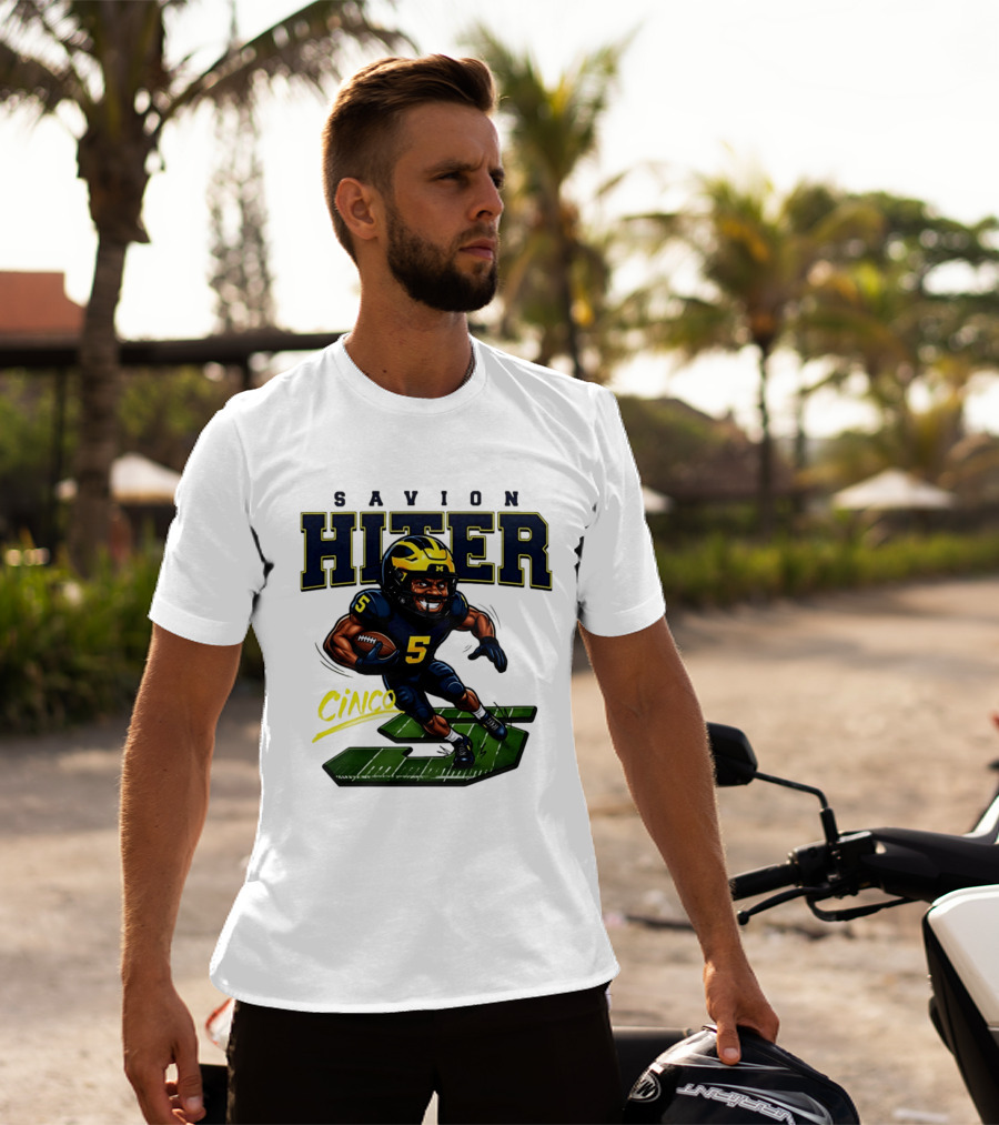 Savion Hiter Number 5 Cinco Valiant Michigan Wolverines Football Cartoon T-Shirt