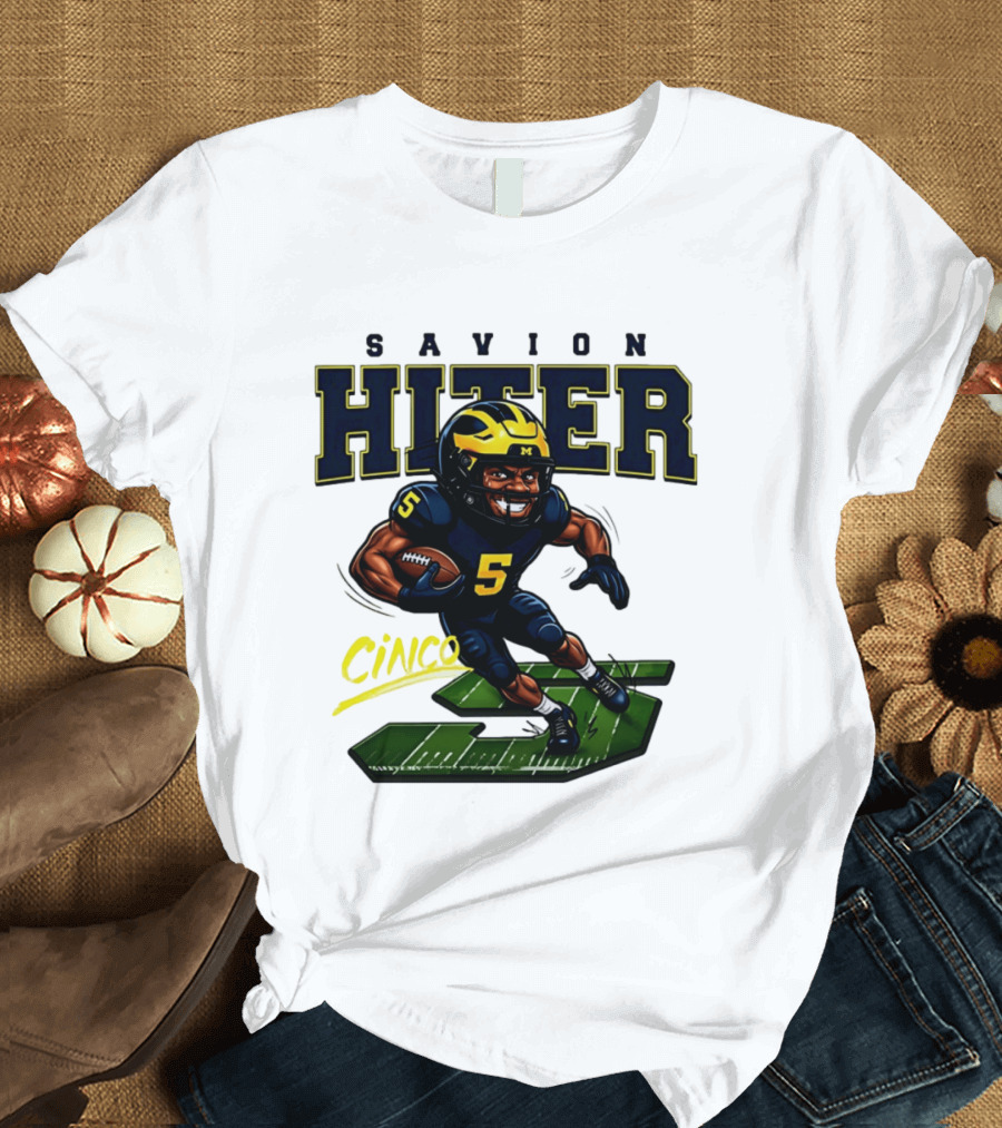 Savion Hiter Number 5 Cinco Valiant Michigan Wolverines Football Cartoon T-Shirt