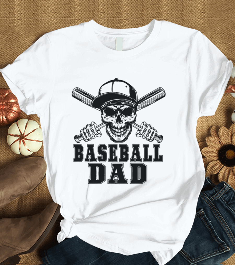 Baseball Dad Skull With Cap And Bats T-Shirt