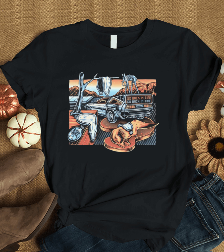 Back To The Future Time Travel Car Meets Salvador Dali's The Persistence Of Memory T-Shirt