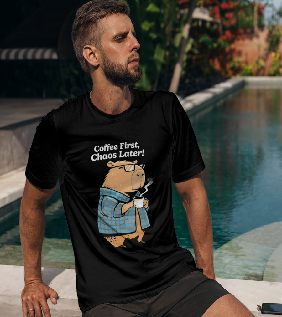 Coffee First Chaos Later Capybara In Plaid With T-Shirt