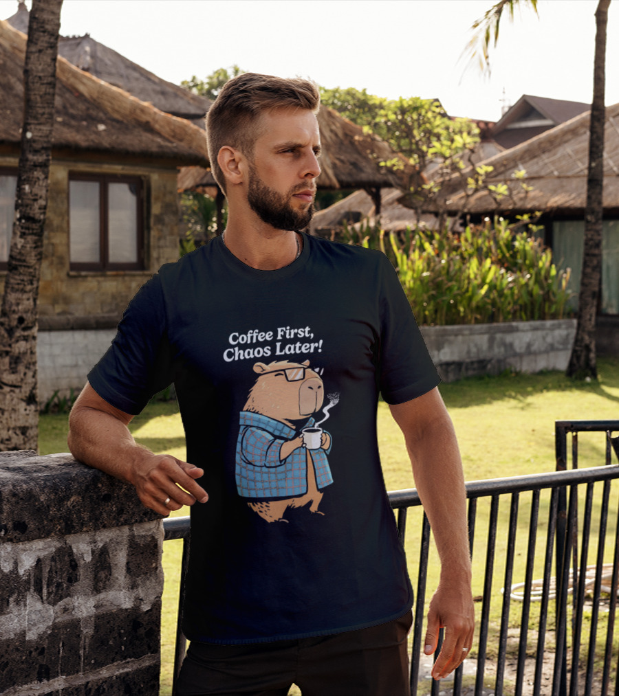 Coffee First Chaos Later Capybara In Plaid With T-Shirt