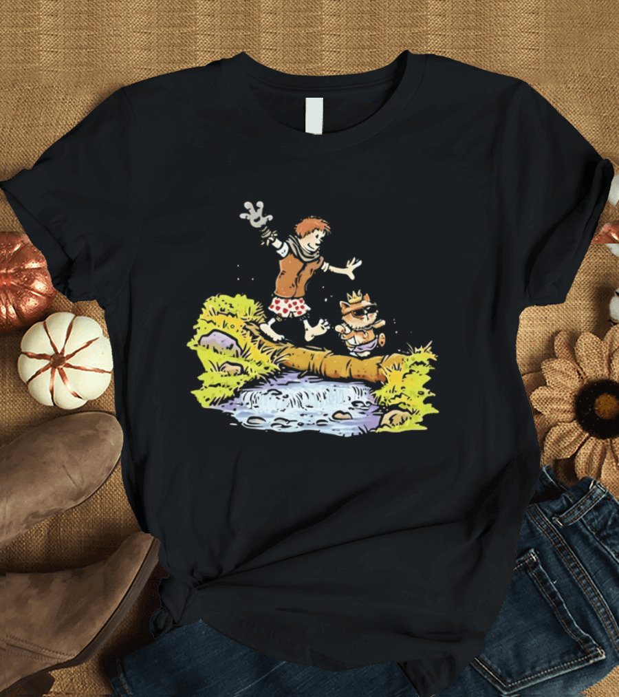 Princess Donut Calvin And Hobbes Comic Adventure Carl Crossing Log T-Shirt