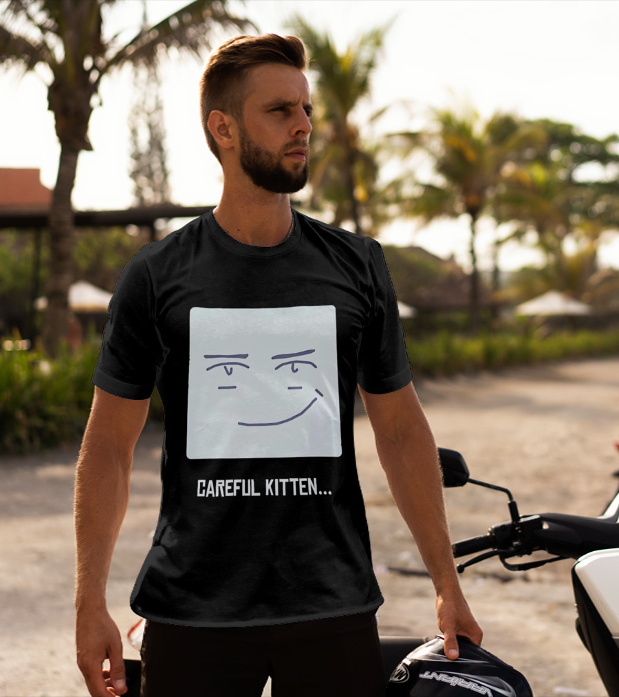 Roblox Man Face Careful Kitten Meme T-Shirt