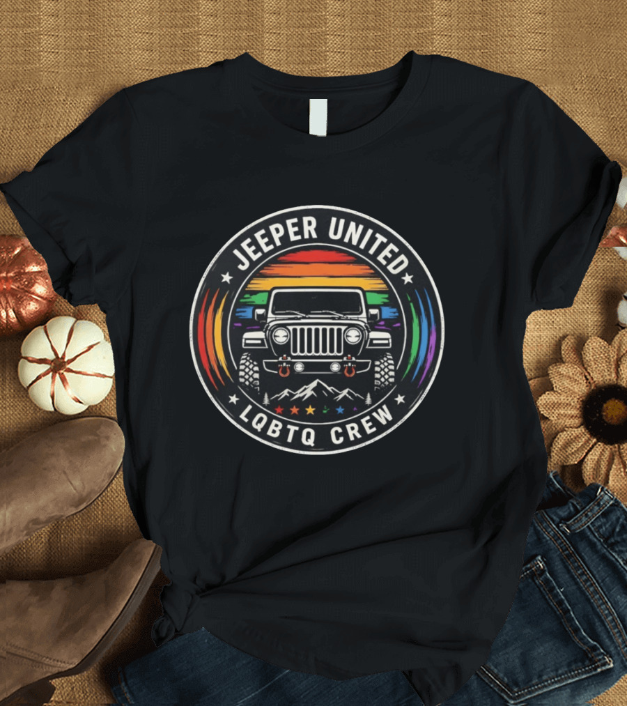 Jeeper United LGBTQ Crew Rainbow Jeep Mountains T-Shirt