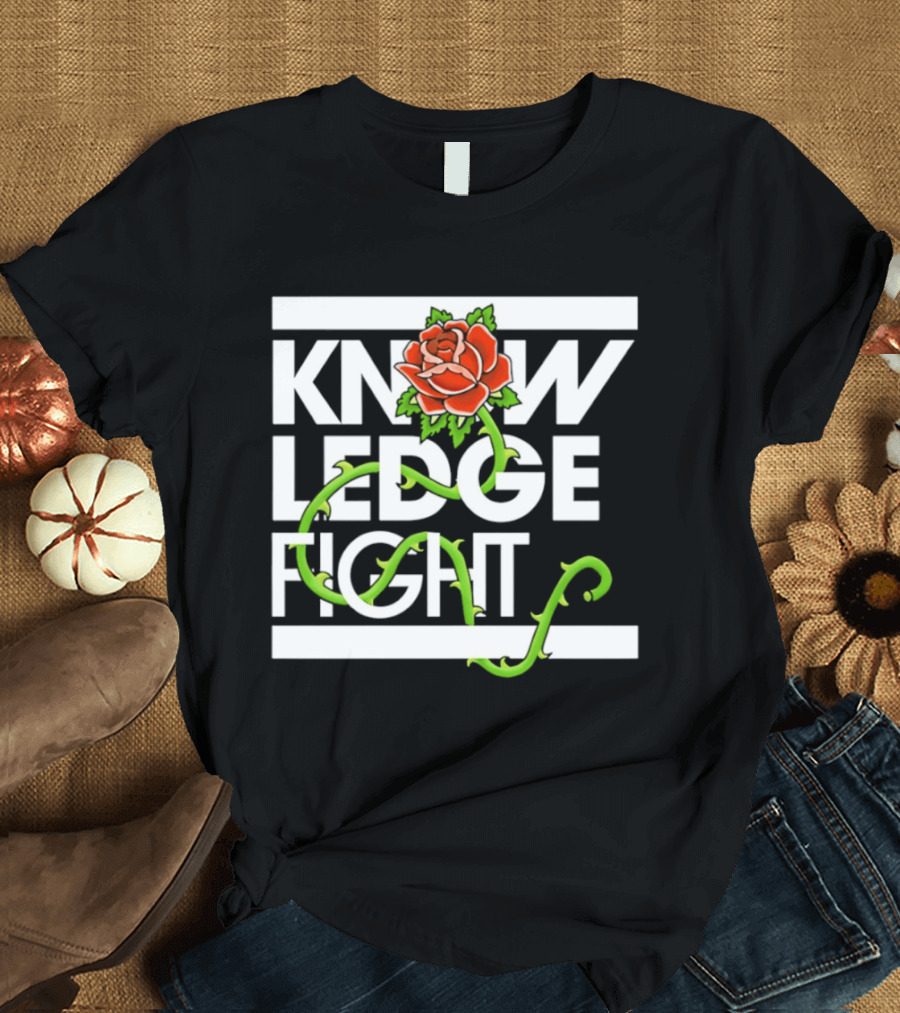 Knowledge Fight Rose With Green Vine Accents T-Shirt