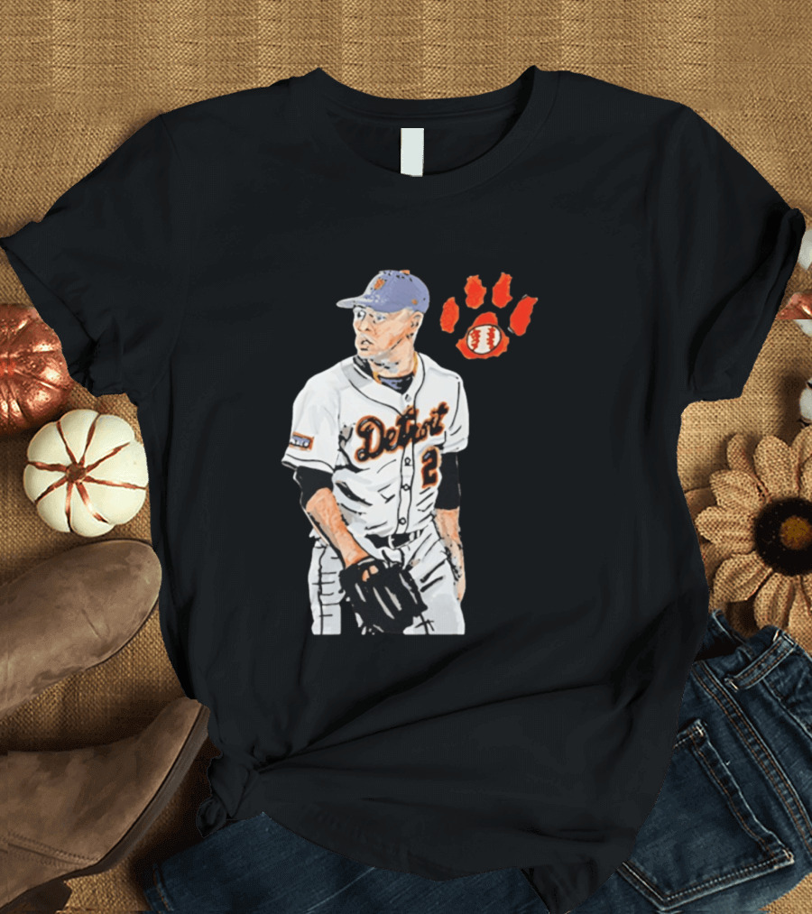 Detroit Tigers Tarik Skubal Baseball Cartoon Character With Paw Print And Baseball T-Shirt