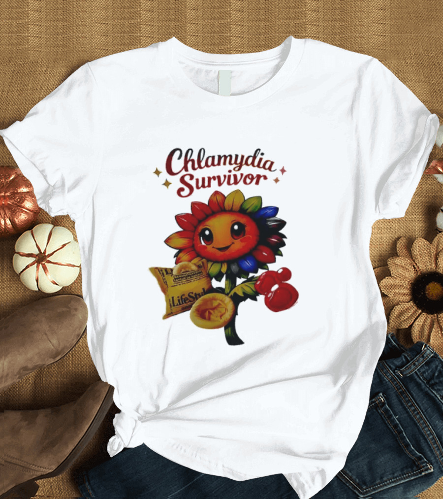 Chlamydia Survivor Rainbow Sunflower LifeStyles Condom Sexual Health Awareness STI STD T-Shirt