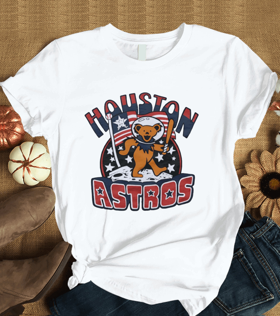 Houston Astros Grateful Dead Dancing Bear Astronaut Moon Scene T-Shirt