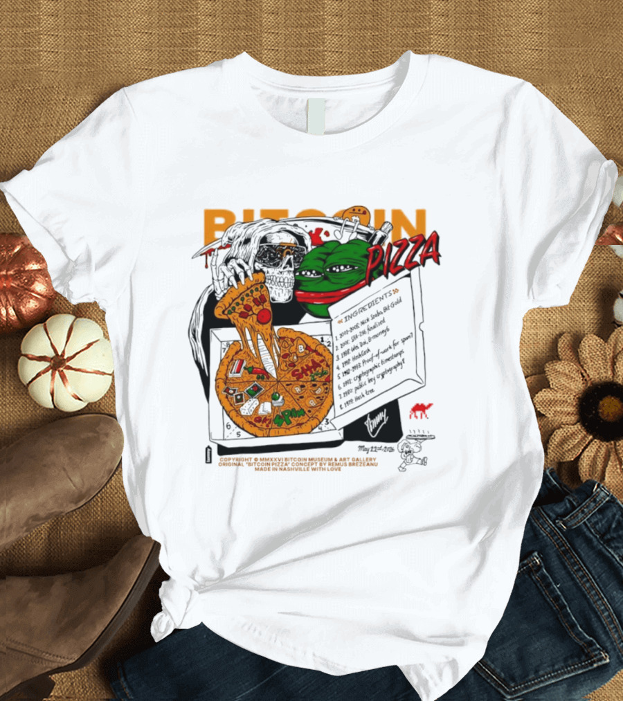 Kermit The Frog Pepe Pizza Ingredients Bitcoin Meme T-Shirt
