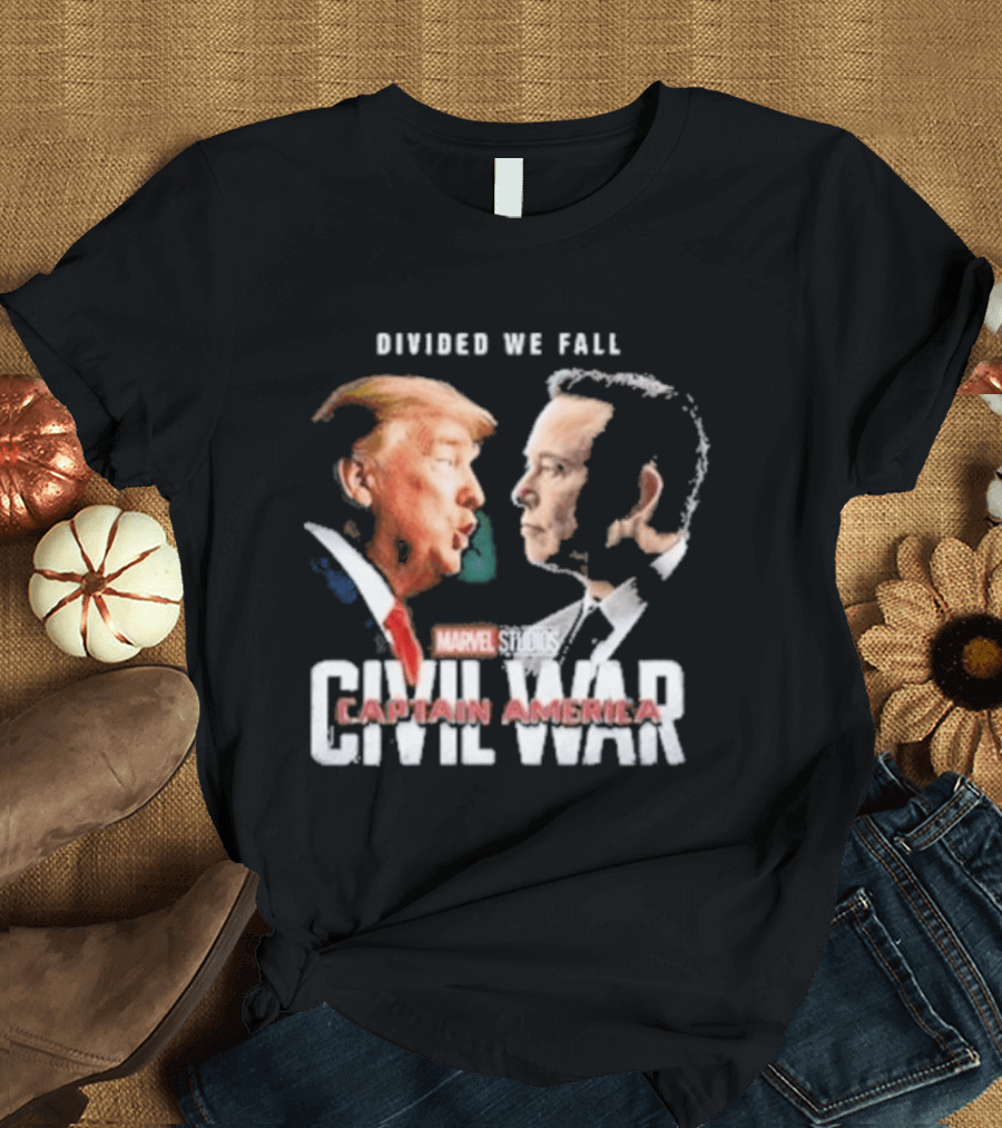 Marvel Studios Civil War Divided We Fall Captain America Trump Vs Elon T-Shirt