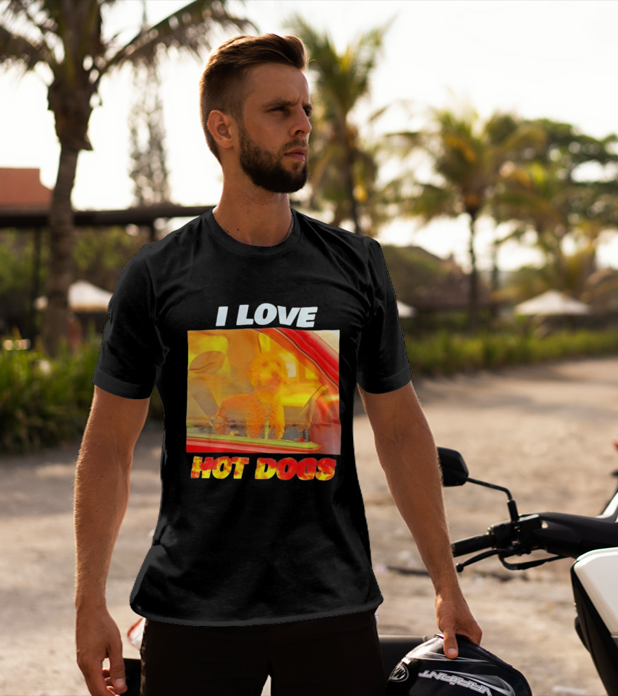 I Love Hot Dogs Poodle In Car T-Shirt