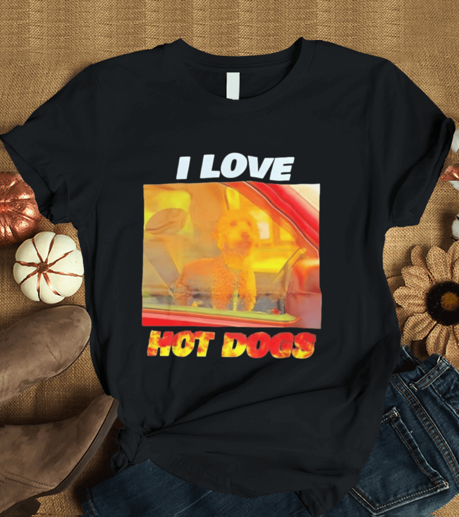 I Love Hot Dogs Poodle In Car T-Shirt