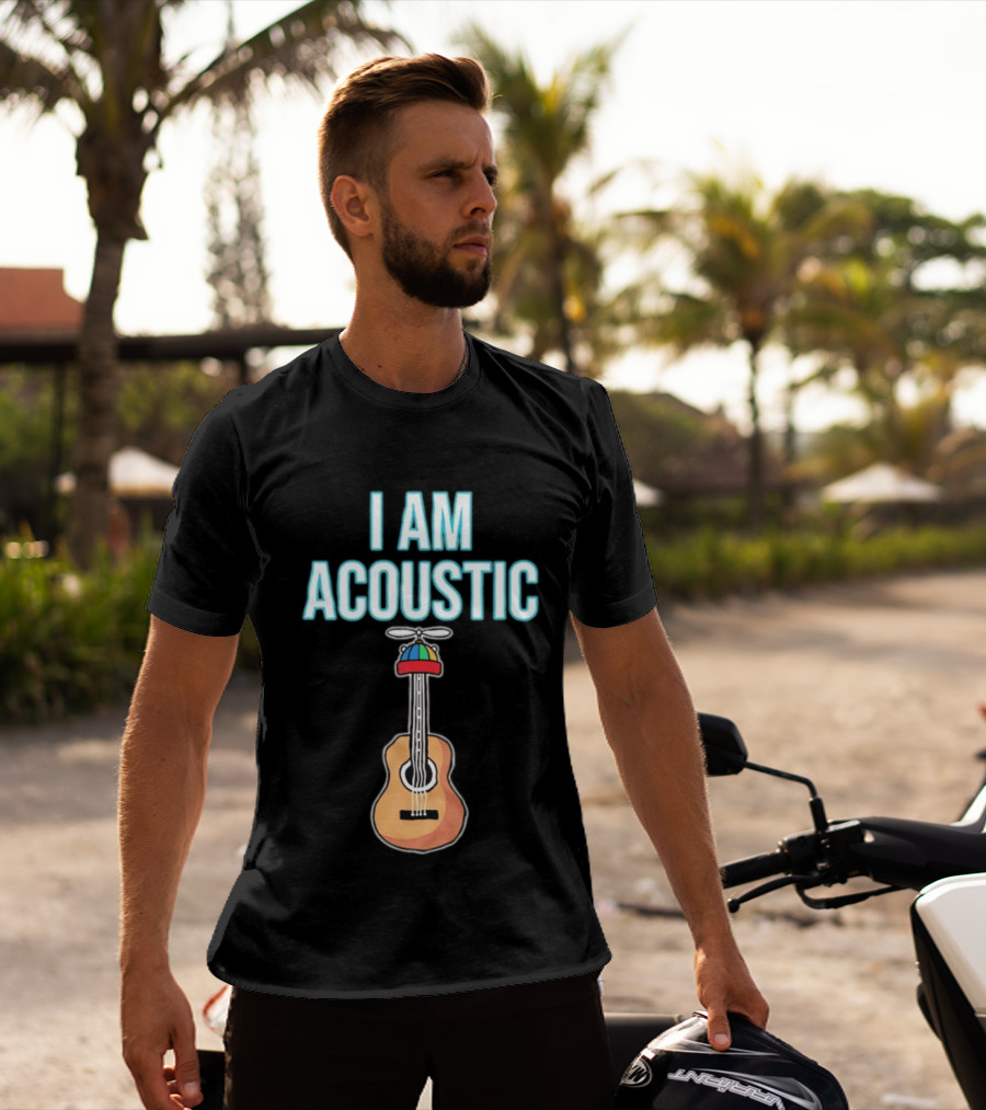 I Am Acoustic Guitar With Beanie Propeller Hat T-Shirt