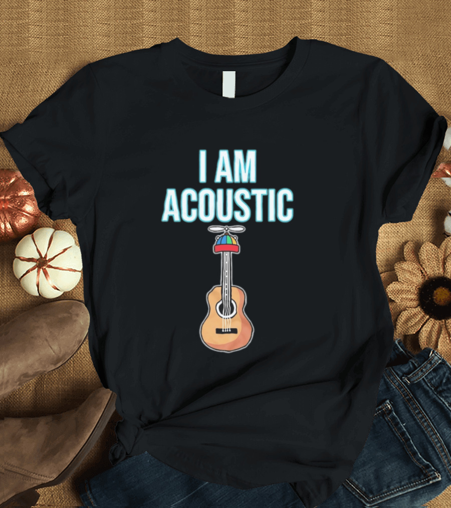 I Am Acoustic Guitar With Beanie Propeller Hat T-Shirt
