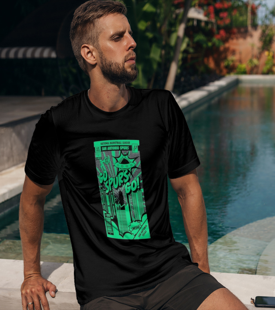 National Basketball League San Antonio Spurs Go Spurs Go Area 210 San Antonio Texas Comic Swish T-Shirt