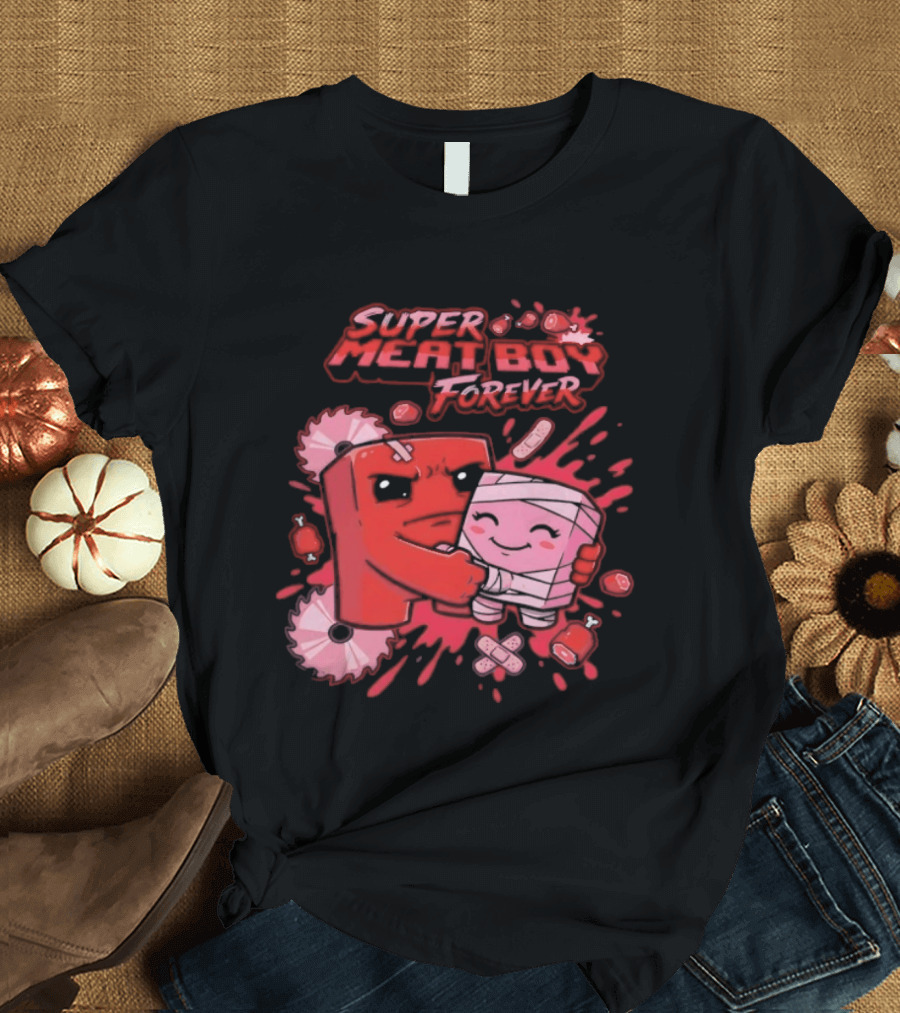 Super Meat Boy Forever Retro Character Hugging T-Shirt