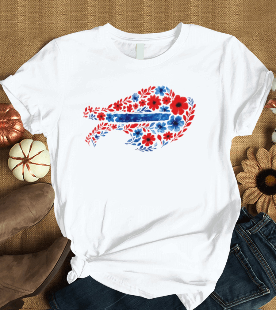 Buffalo Bills Floral Team Art Blue And Red Flowers T-Shirt