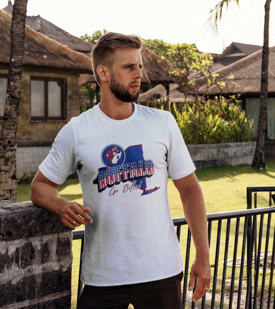 Buffalo Bills Buc Ee's Patriotic Go Bills Map T-Shirt