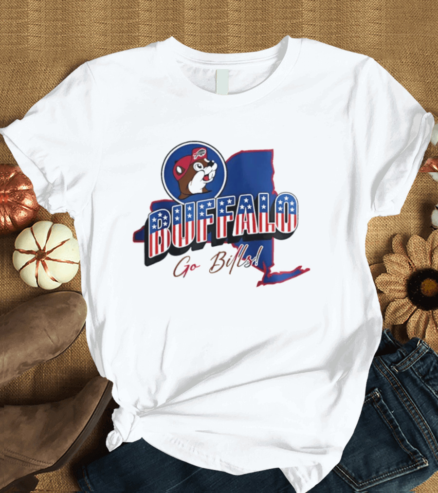 Buffalo Bills Buc Ee's Patriotic Go Bills Map T-Shirt