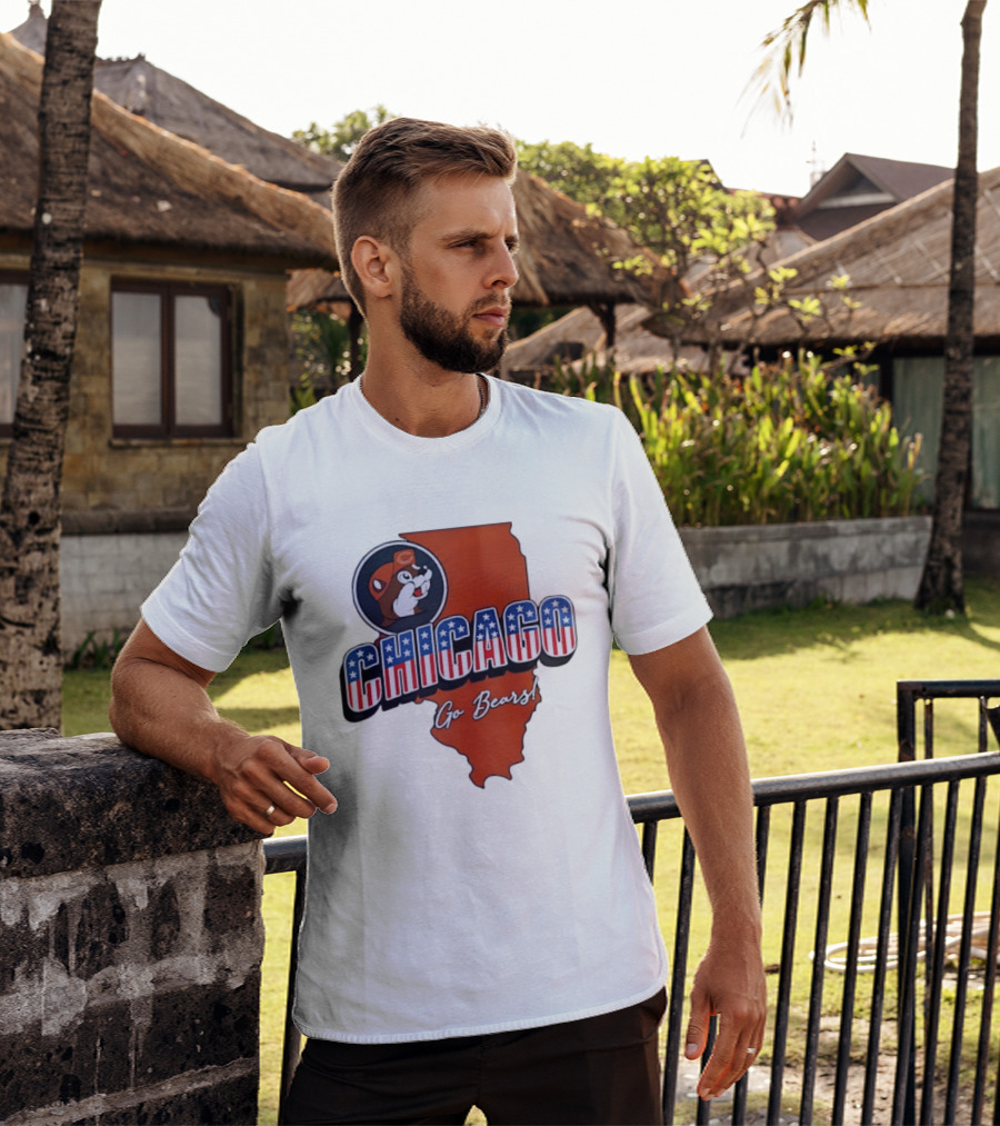 Chicago Bears Buc Ee's Go Bears Patriotic Illinois Map T-Shirt