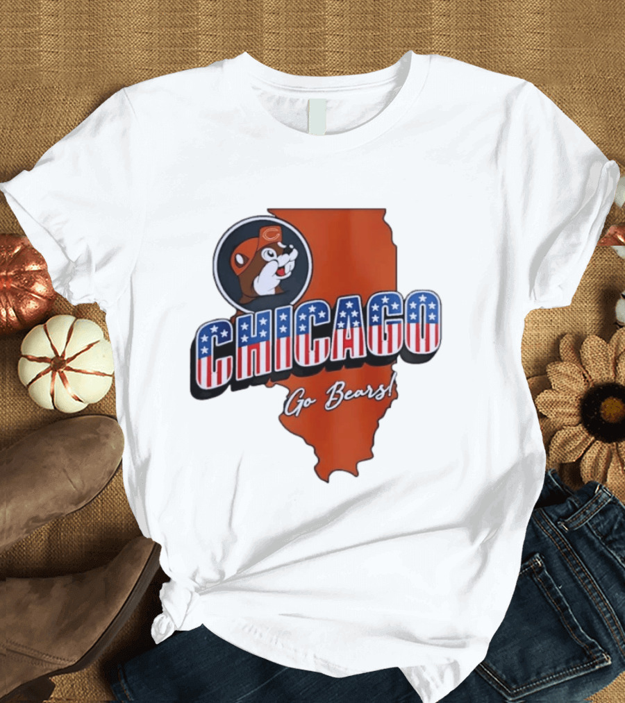 Chicago Bears Buc Ee's Go Bears Patriotic Illinois Map T-Shirt